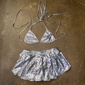 Dolls Kill Nova Girl Metallic Skort Set Size Medium 🩶